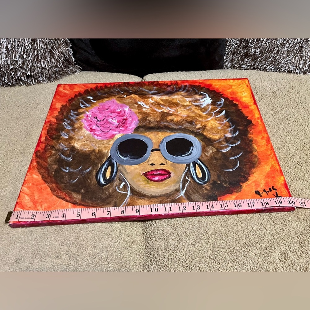 VINTAGE AFRICAN-AMERICAN ART - "AFRO CHICK" PAINTING (2006) (20x16) (ON FRAME) - Picture 7 of 9